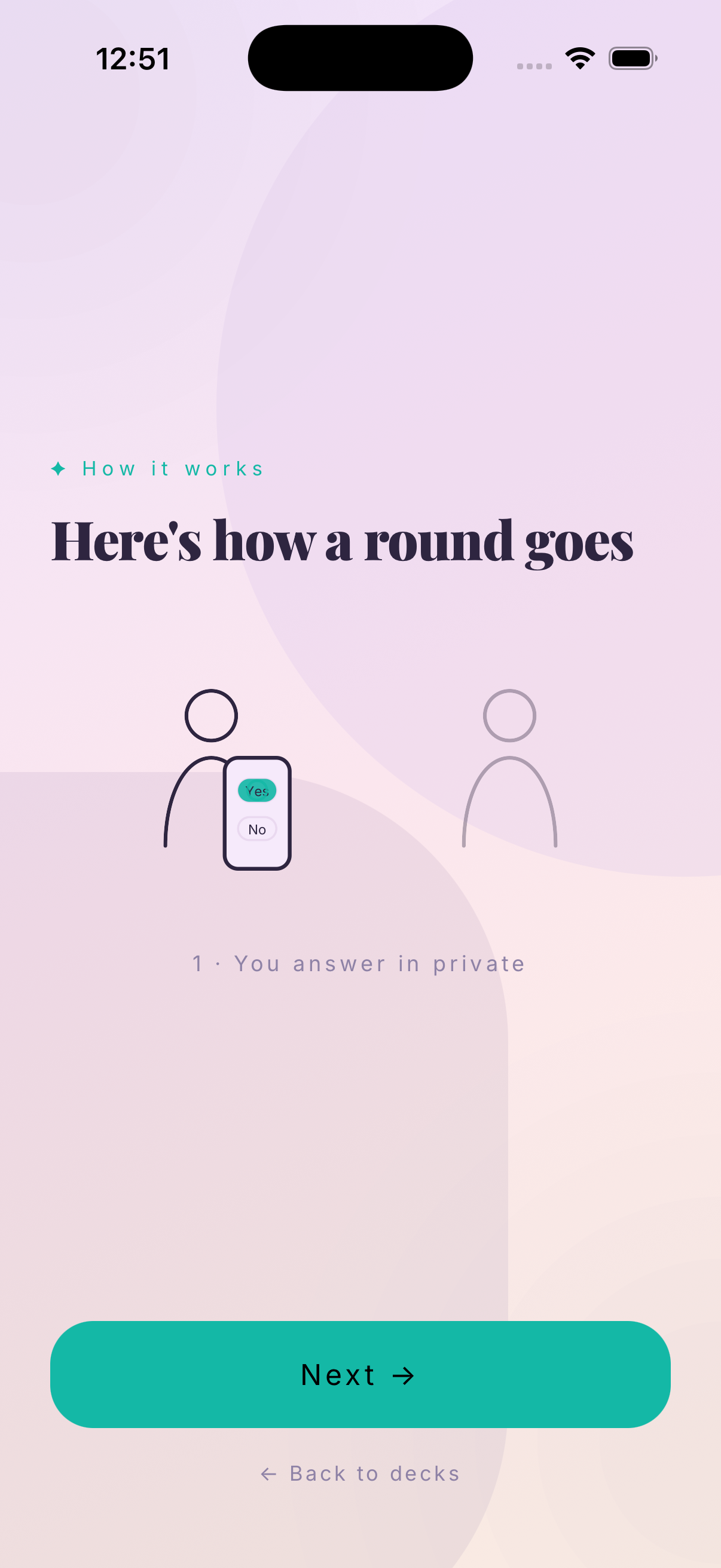 Talk Agreed? game — how it works: you both answer each card in private, then reveal together.